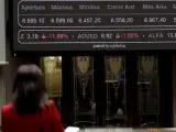 Paneles de cotización de la Bolsa de Madrid este miércoles.