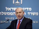 El primer ministro de Israel, Benjamin Netanyahu, ofrece una rueda de prensa en su oficina de Jerusalén.