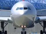 Un avión, en un aeropuerto.
