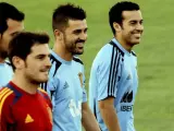 De izquierda a derecha, Sergio Busquets, Iker Casillas, David Villa y Pedro Rodríguez.