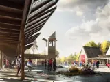 Maqueta virtual de La Plaza con campanario que será el centro de la Nueva Utøya