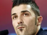 David Villa, delantero de FC Barcelona, en rueda de prensa.