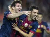 Messi y Villa celebran uno de los goles del argentino.