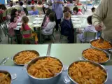 Varios ni&ntilde;os, en un comedor escolar.