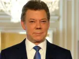 Fotografía cedida por la Presidencia de Colombia donde aparece el mandatario Juan Manuel Santos durante el .anuncio