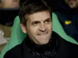 Tito Vilanova, entrenador del Barça, en el banquillo de Celtic Park.
