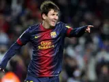 El delantero argentino del Barça, Leo Messi, durante la celebración de un gol.