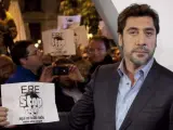 El actor Javier Bardem protestando contra el ERE el Teatro Español en noviembre de 2012.