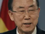 El secretario general de la ONU, Ban Ki-moon, comparece en el palacio de la Moncloa.