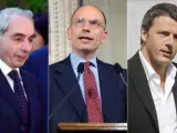 Los tres políticos del PD italiano que más suenan a ocupar la jefatura del Gobierno: Enrico Letta, Matteo Renzi y Guiliano Amato.