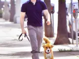 El actor Chris Evans paseando a su perro adoptado Dodger en California, EE UU.