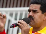 El presidente de Venezuela Nicolás Maduro habla durante un acto.