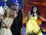 La danesa Emmelie de Forest (izda.) y Raquel del Rosario de El Sueño de Morfeo, en el certamen de Eurovisión.