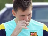 El delantero del FC Barcelona Leo Messi, antes de una rueda de prensa.