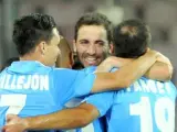 Gonzalo Higuaín celebra su primer gol con el Nápoles.