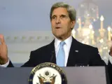 El secretario de Estado de EE UU, John Kerry, durante las declaraciones sobre Siria que ha realizado en el Departamento de Estado en Washington DC, Estados Unidos.