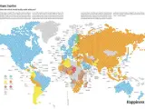 Infografía sobre los niveles de felicidad según el resultado de una encuesta realizada en 130 países