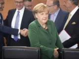 La canciller alemana, Angela Merkel, tras la última reunión de su equipo de Gobierno antes de las elecciones generales.
