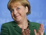 La canciller alemana Angela Merkel, participa en un acto de campaña electoral de la CDU.