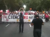 Cabecera de la marcha en Madrid contra la precariedad en investigación.