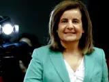 La ministra de Empleo y Seguridad Social, Fátima Báñez, momentos antes de su comparecencia ante la Comisión de Seguimiento y Evaluación de los Acuerdos del Pacto de Toledo.