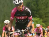 El colombiano Nayer Quitana, fichaje del equipo ciclista Movistar para 2014, en acción en una carrera con el equipo aficionado navarro Lizarte.