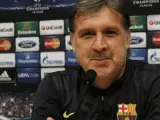 Tata Martino, entrenador del Barça, en rueda de prensa en la Champions.
