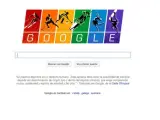 Doodle con la bandera multicolor dedicado a los Juegos Olímpicos de Invierno en Sochi, Rusia.