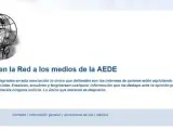 Imagen de la web de AEDE, en el momento de ser 'hackeada'.