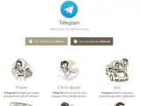 Portada de la web principal de Telegram, servicio de mensajería instantánea.