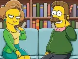 Edna Krabappel y Ned Flanders, en 'Los Simpson'.