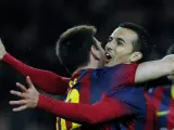 Leo Messi abraza a Pedro Rodríguez Ledesma en el Barça-Málaga.