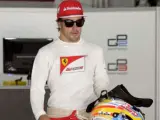 El piloto asturiano de Ferrari Fernando Alonso, tras los entrenamientos del GP de España de Fórmula 1.