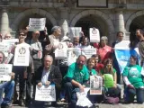 Convocantes de la jornada de protesta del 7-J, en la Plaza Mayor de Madrid.