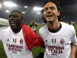Inzaghi y Seedorf celebrando el título de Liga en Italia en 2011.