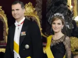 Don Felipe y doña Leticia, en el salón del trono del Palacio Real de Madrid, durante un acto institucional.