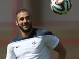 Benzema, entrenando.