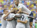 Los jugadores de Francia celebran uno de los goles ante Nigeria.