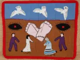 Arpillera chilena artesanal sobre el tema: 'Dónde están nuestros hijos'