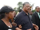 El reverendo Jesse Jackson participa en una manifestación en Ferguson, Misuri, en protesta por la muerte del joven afroamericano Michael Brown por supuestos disparos de la Policía.
