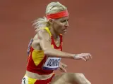 La española Marta Domínguez durante la final de los 3.000 metros obstáculos, dentro de la competición olímpica de atletismo, en el Estadio Olímpico de Londres, Reino Unido, prueba en la que quedó lejos de obtener medalla.