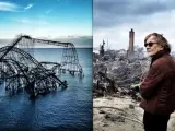 Montaje de tres de las fotos hechas con 'smartphones' tras el paso del Sandy