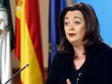 La consejera de la Presidencia de la Junta de Andalucía, Mar Moreno, durante la rueda de prensa en la que ha informado sobre la investigación del 'caso Mercasevilla'.