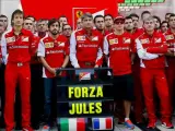 Miembros del equipo Ferrari recuerdan a Jules Bianchi antes del GP de Rusia.