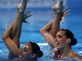 Ona Carbonell y Marga Crespi en el preliminar de dúo libre de natación sincronizada.