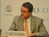 El director general de la OMC, Roberto Azêvedo, durante la presentación del informe sobre el comercio mundial.