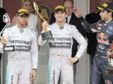 Lewis Hamilton, Nico Rosberg y Daniel Ricciardo, en el podio del GP de Mónaco.