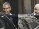 El expresidente de Caja Madrid Miguel Blesa (izquierda) y el expresidente de Bankia Rodrigo Rato, a su salida de la Audiencia Nacional.