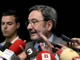 El expresidente de Catalunya Caixa, Narcís Serra, atiende a los medios de comunicación tras declarar en la Ciudad de la Justicia de Barcelona por los cobros desproporcionados.