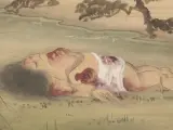 Acuarela japonesa del siglo XVIII mostrando la putrefacción del cadáver de una mujer noble